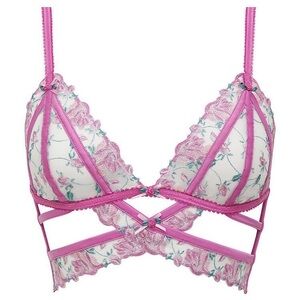For Love and Lemons Viviane Rose Embroidered Triangle Bra XS